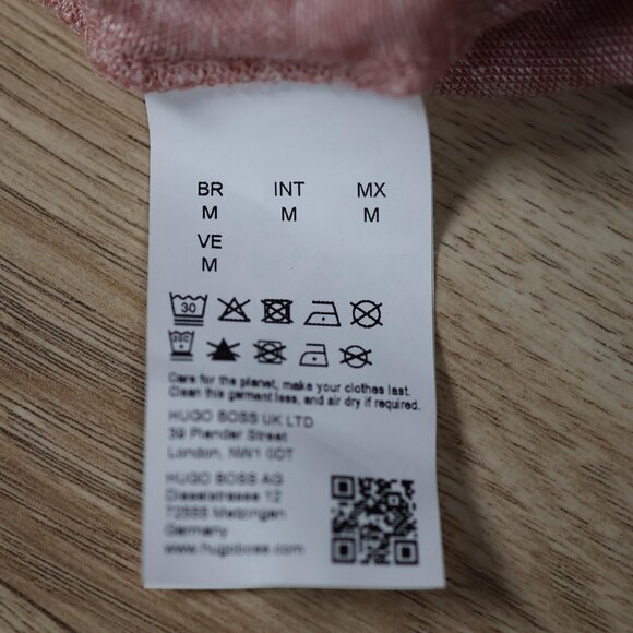 BOSS Hugo Boss Polo Shirt Mens Medium Pink Linen Short Sleeve Made In Portugal - Picture 10 of 12